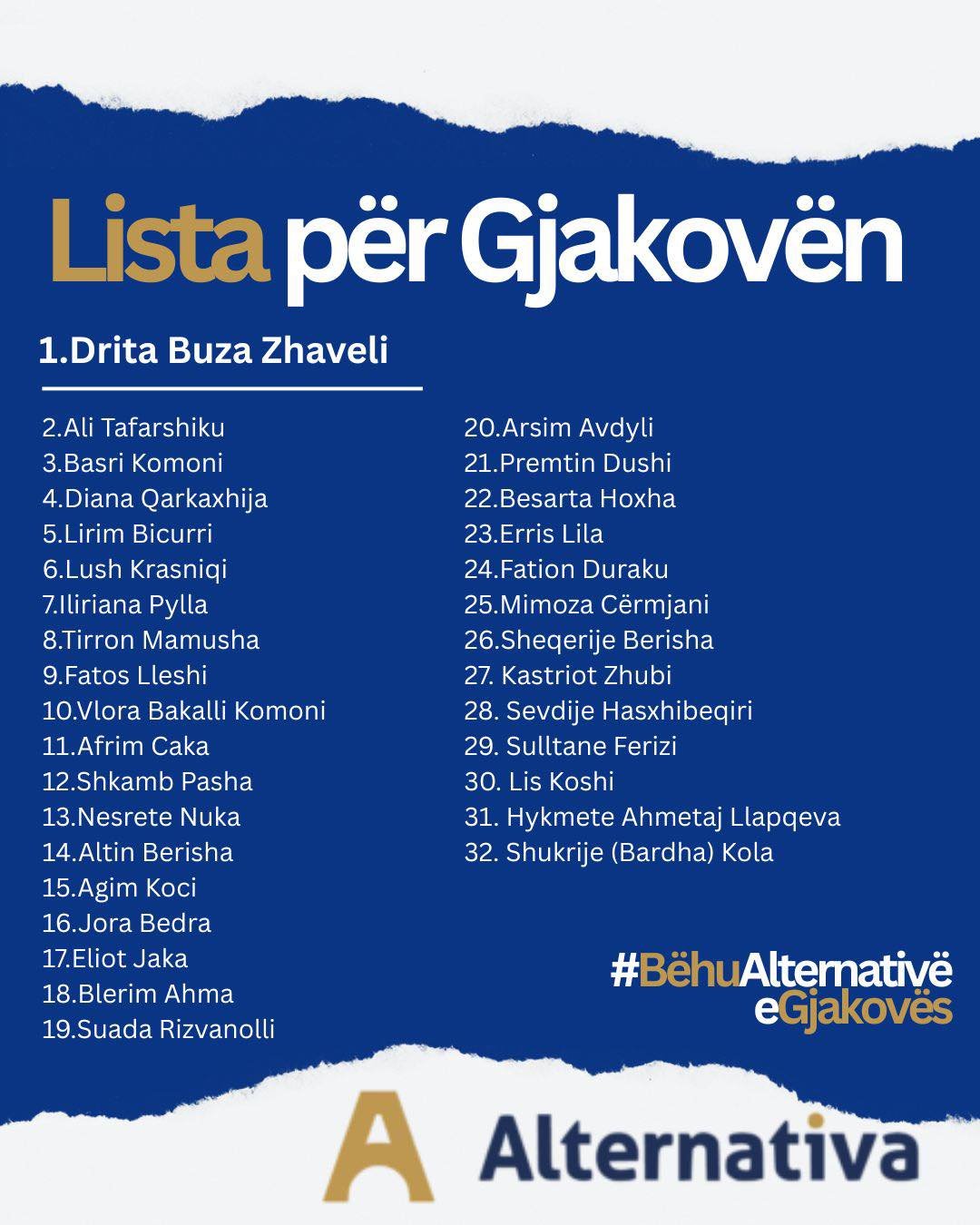 32 kandidatë të Alternativës garojnë në Gjakovë për zgjedhjet e 12 tetorit