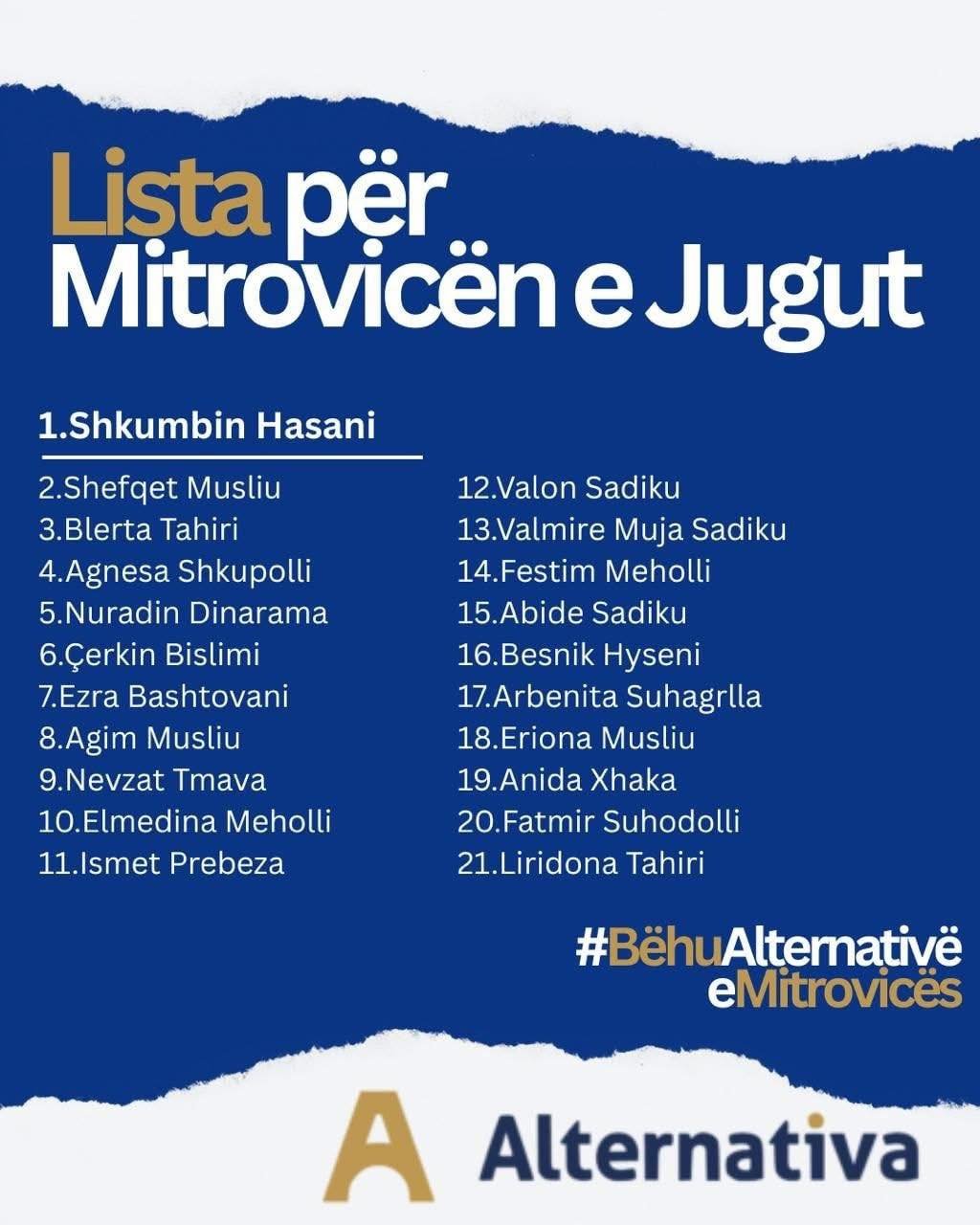Alternativa me 21 kandidatë në Mitrovicën e Jugut për zgjedhjet e 12 tetorit