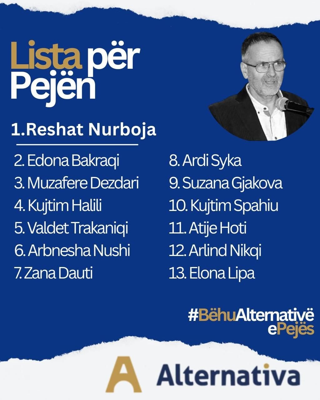 Alternativa në Pejë me 12 kandidatë për Asamble, të prirë nga Reshat Nurboja