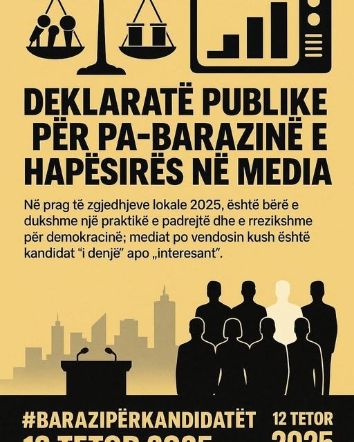 Deklaratë publike për pa-barazinë e hapësirës në media për kandidatët për kryetarë dhe asambleistë